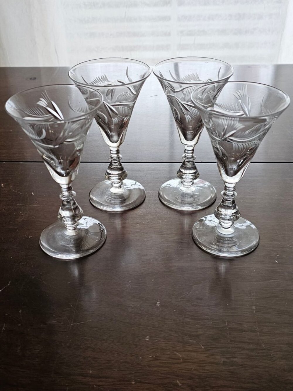 4 Bryce Baroque Thistle Cordial Glasses 4.7" hand cut Crystal Vintage Glass Flor